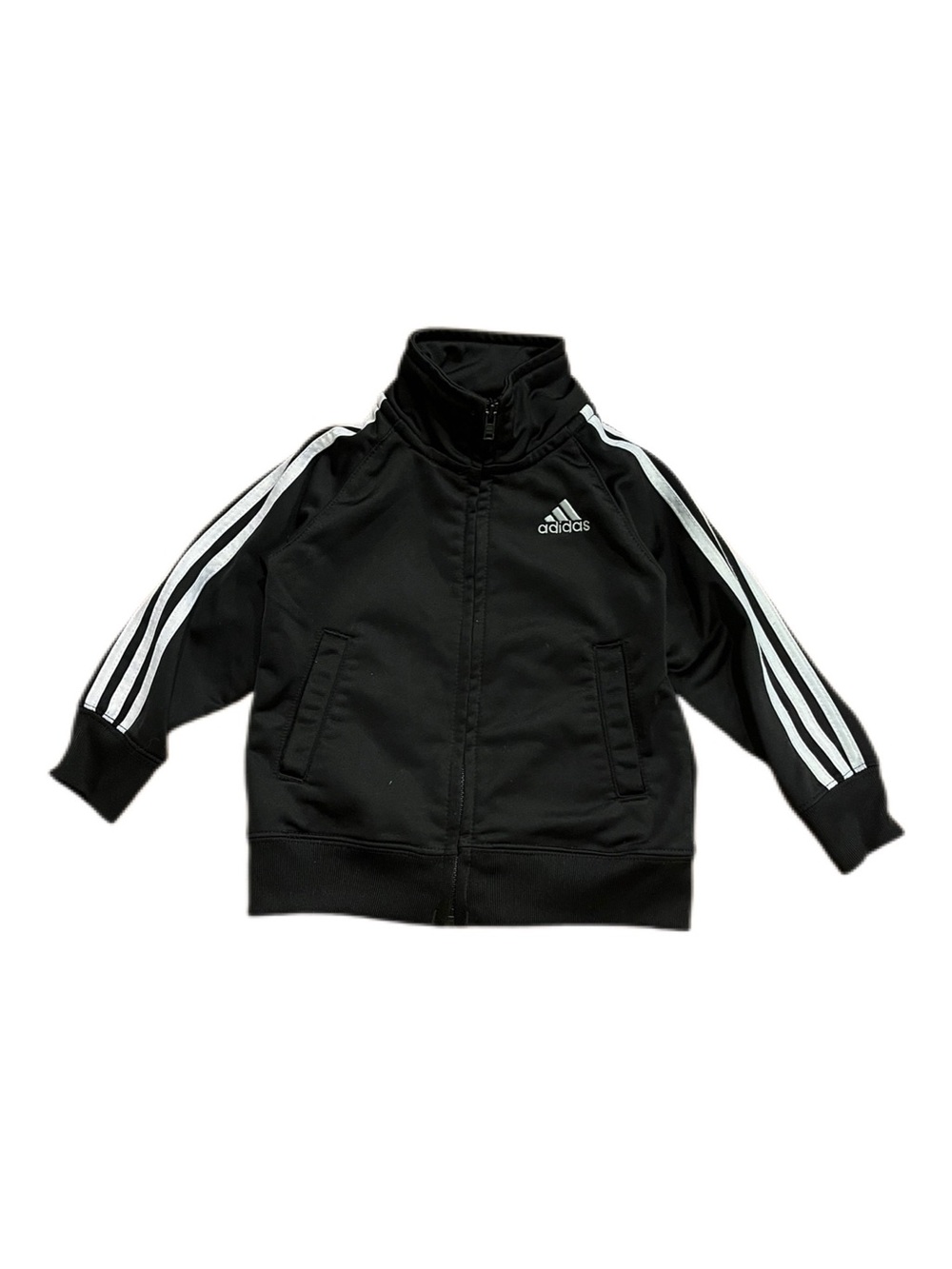 adidas 18m Baby Black Kids Zip-Up Track Jacket with White 3-Stripe Sleeve